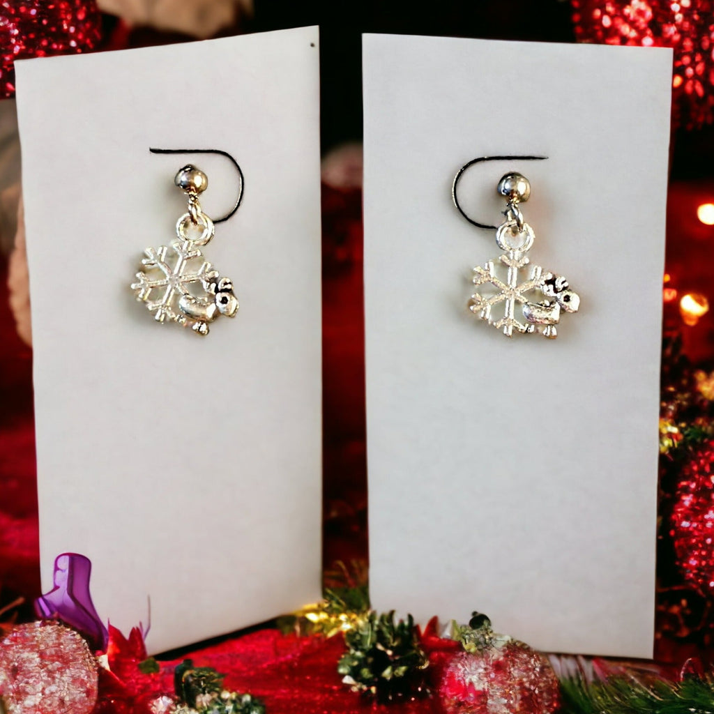 Tiny Silver Snowflake Reindeer Post Earrings