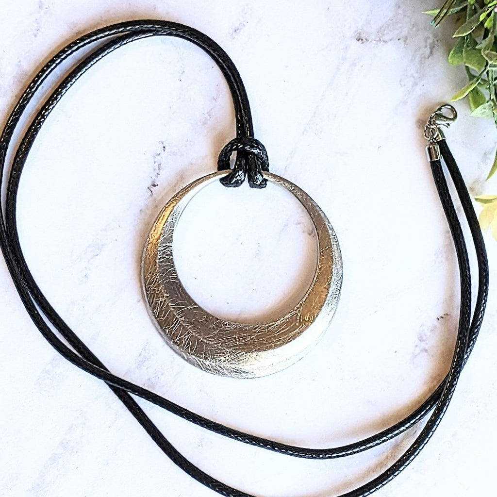 Large Circle Pendant Cord Necklace, 36 inches