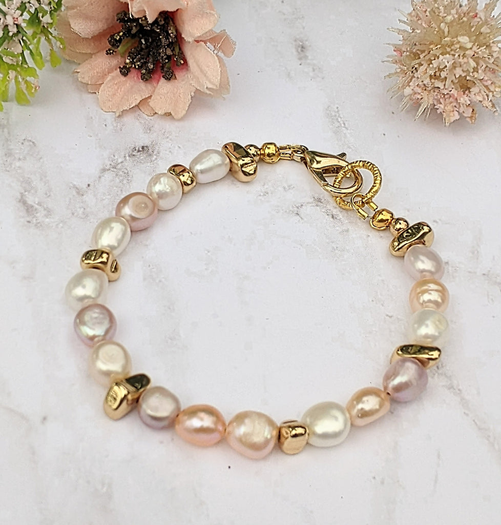 Gold Nugget Baroque Freshwater Pearl Bracelet