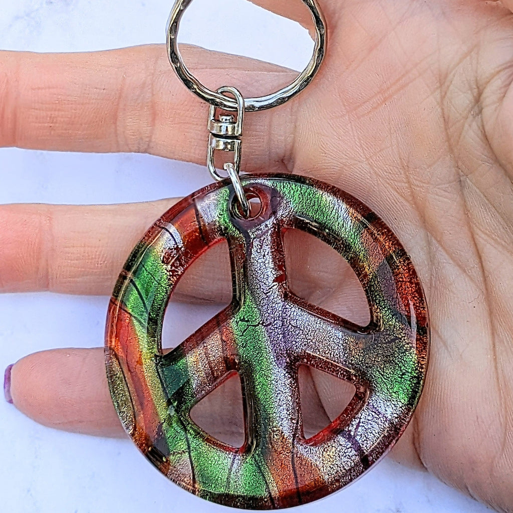 Peace Sign Keychain/Purse Clip Red/Multi
