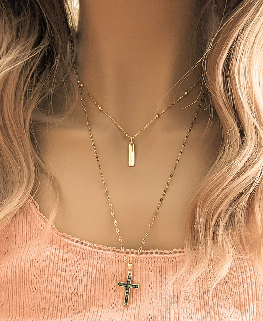 Gold Angel Wing & Cross Layered Necklace Set
