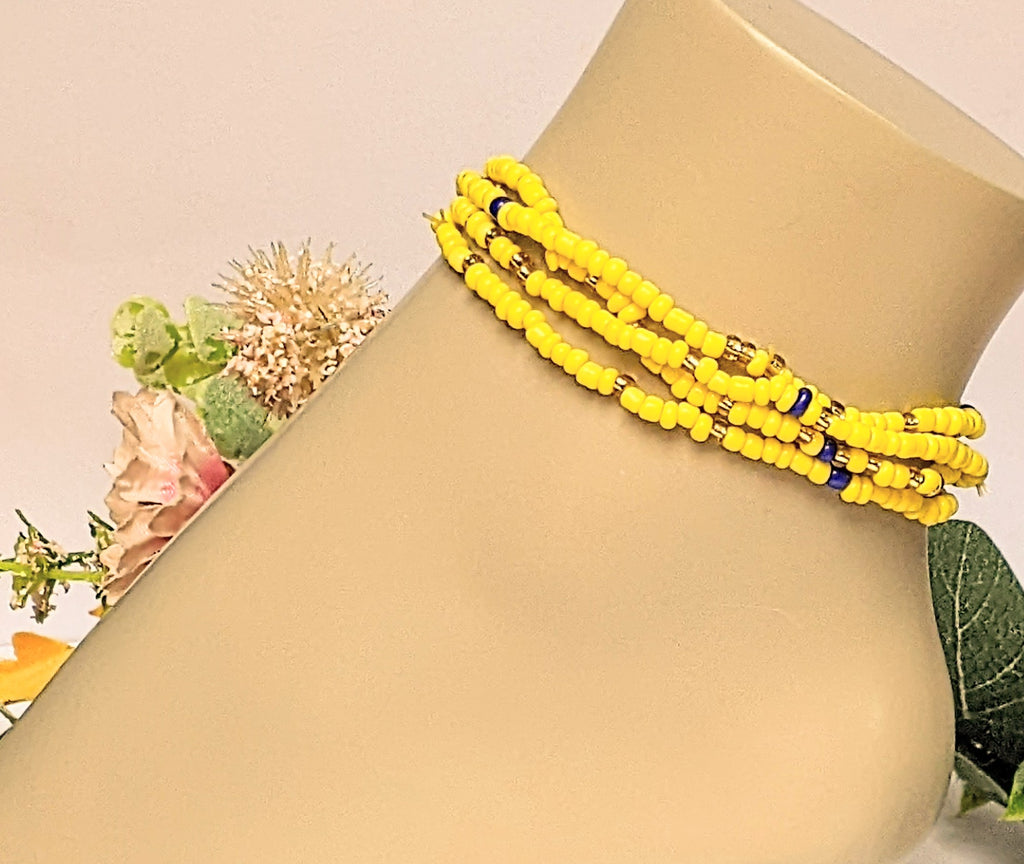 Beaded Stretch Cord Anklet-Summer Yellow
