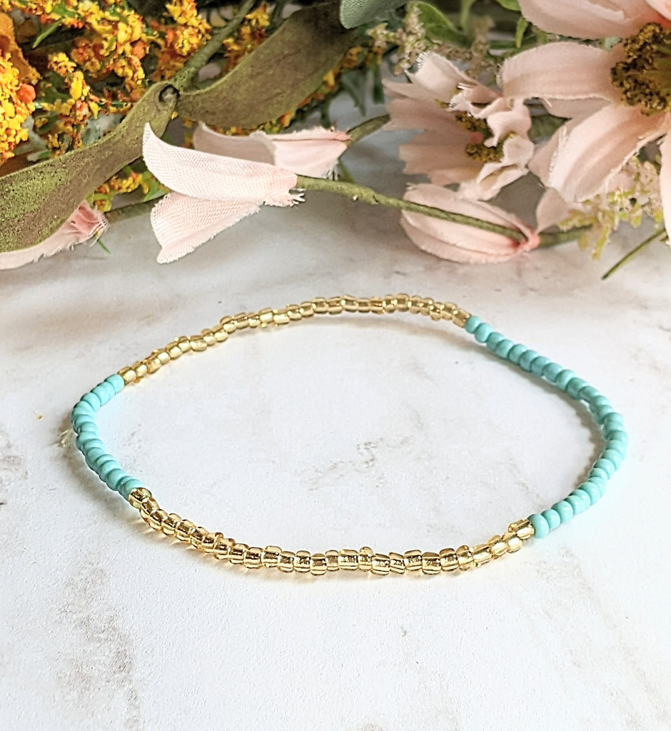 Beaded Stretch Cord Anklet-Turquoise Champagne