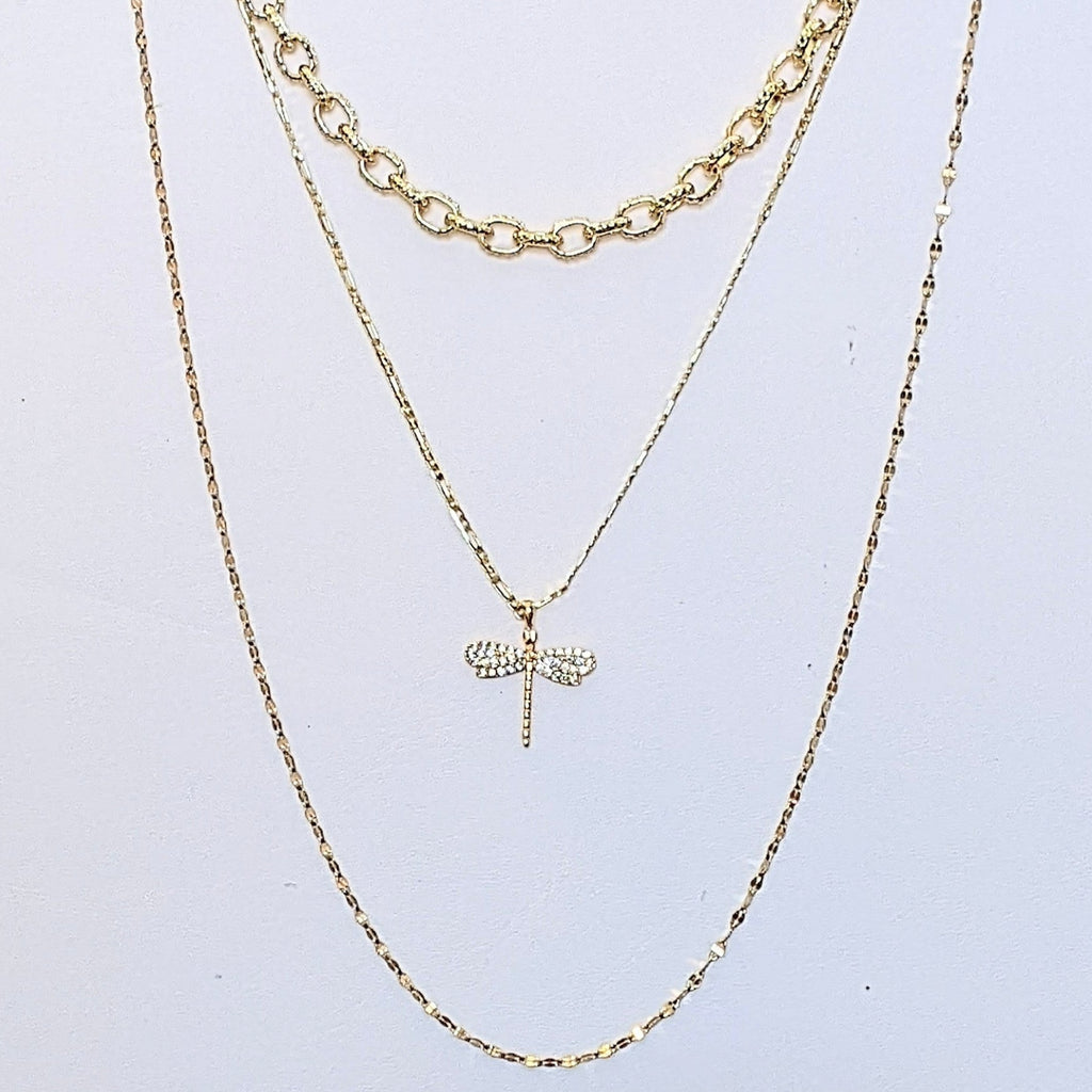 Gold Dragonfly Layered Necklace Set