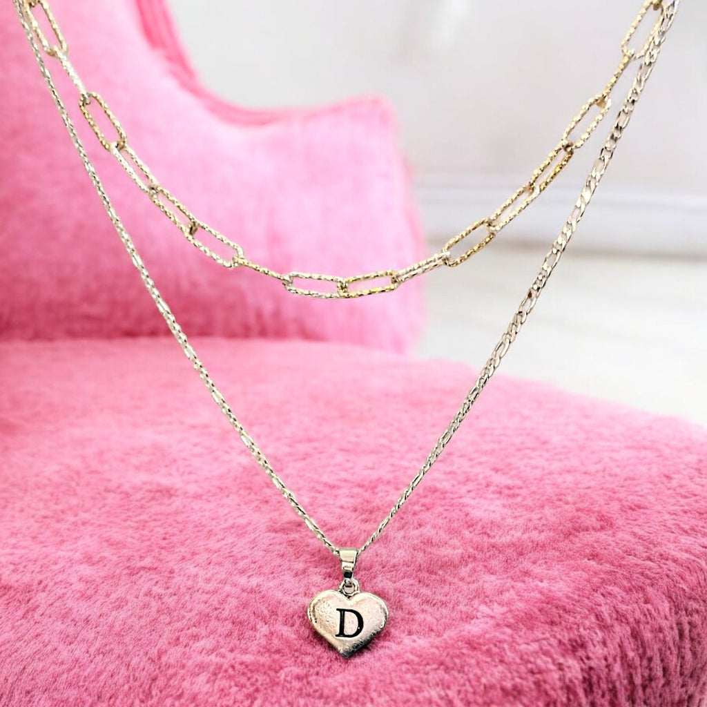 Two-Tone Paperclip & Initial Necklace Set