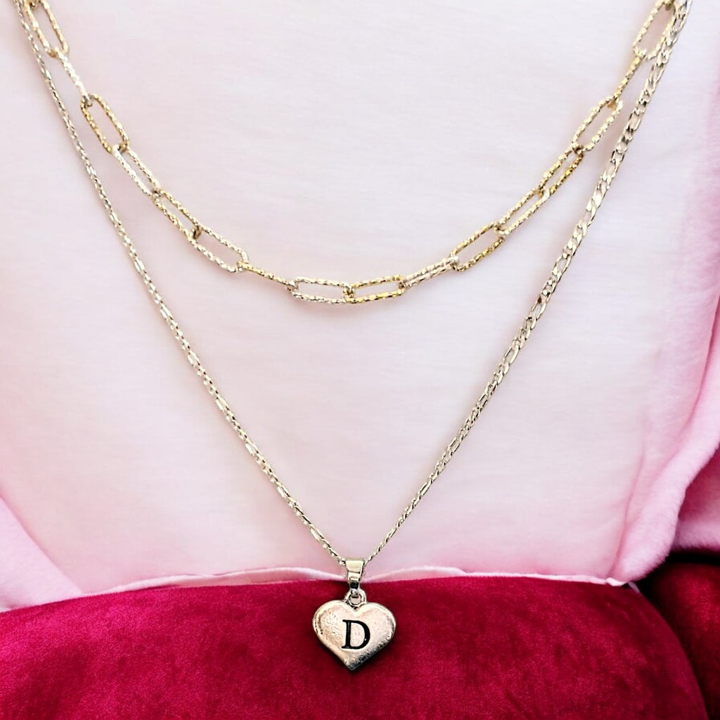 Two-Tone Paperclip & Initial Necklace Set