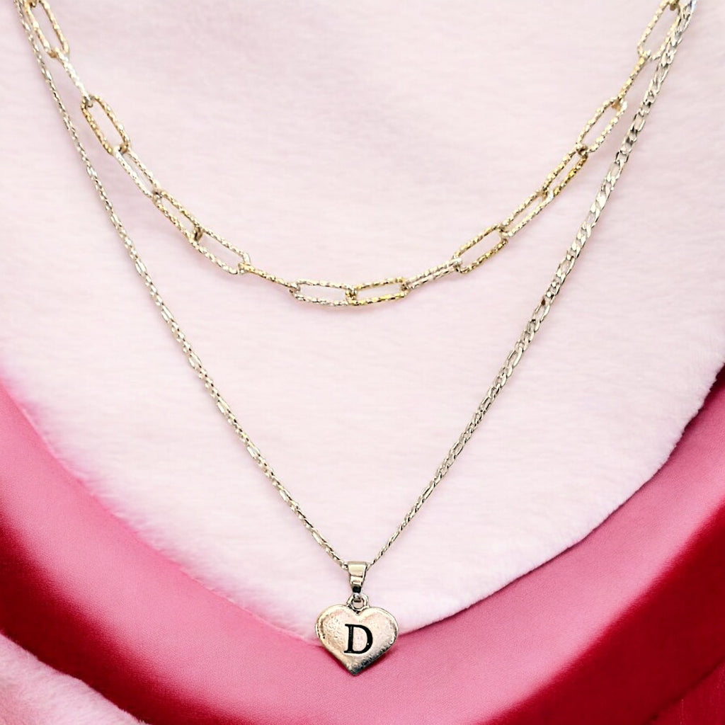 Two-Tone Paperclip & Initial Necklace Set