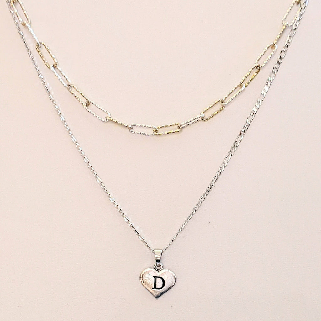 Two-Tone Paperclip & Initial Necklace Set