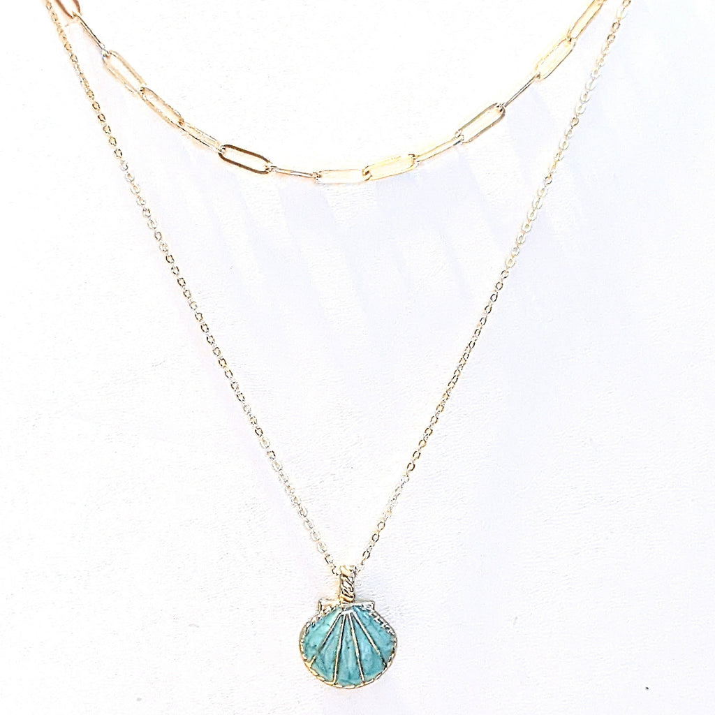 Blue Scallop Shell necklace set