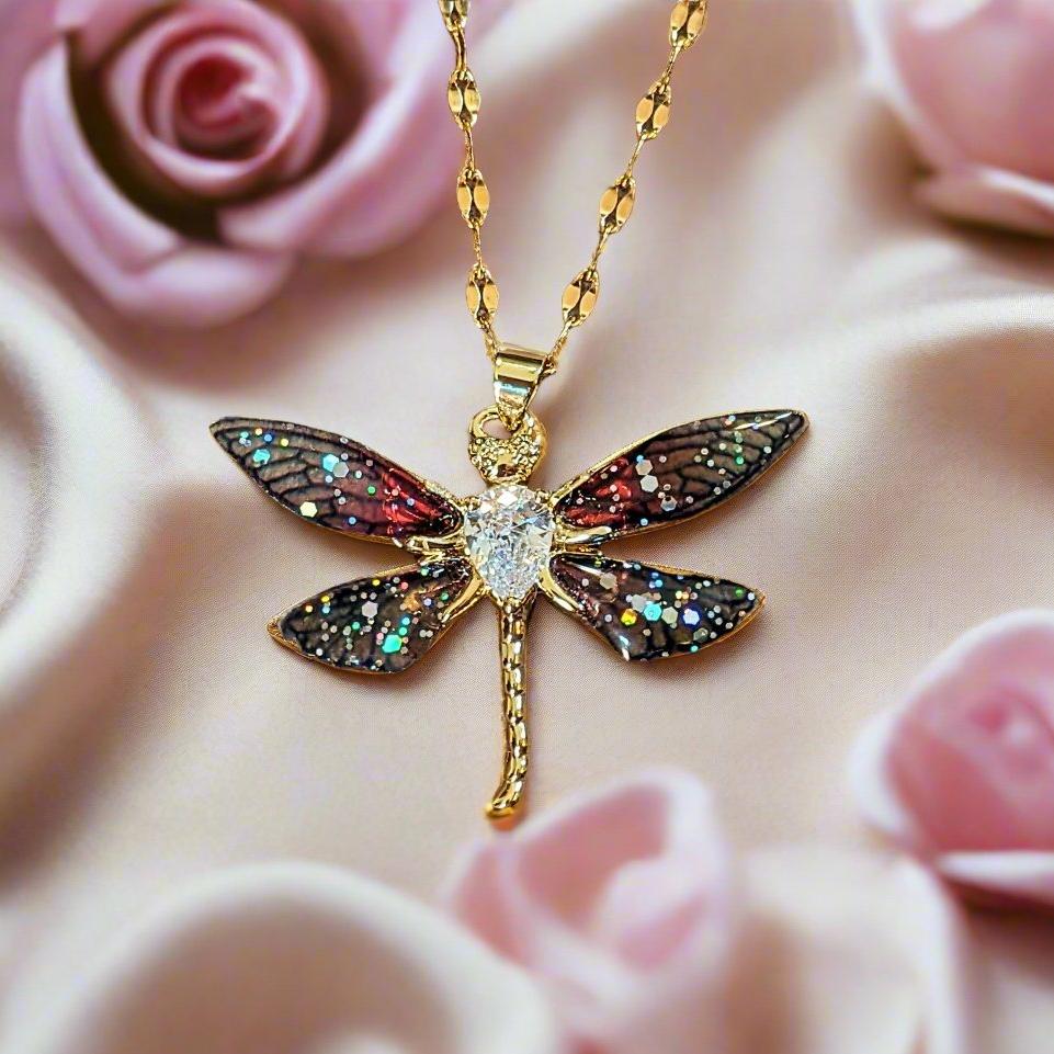 Colorful Resin Dragonfly necklace, 22 inch