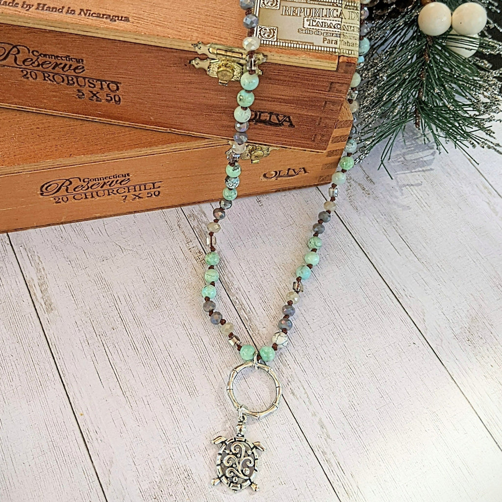 Sea Turtle Semi-Precious Gemstone Necklace - 36 inch