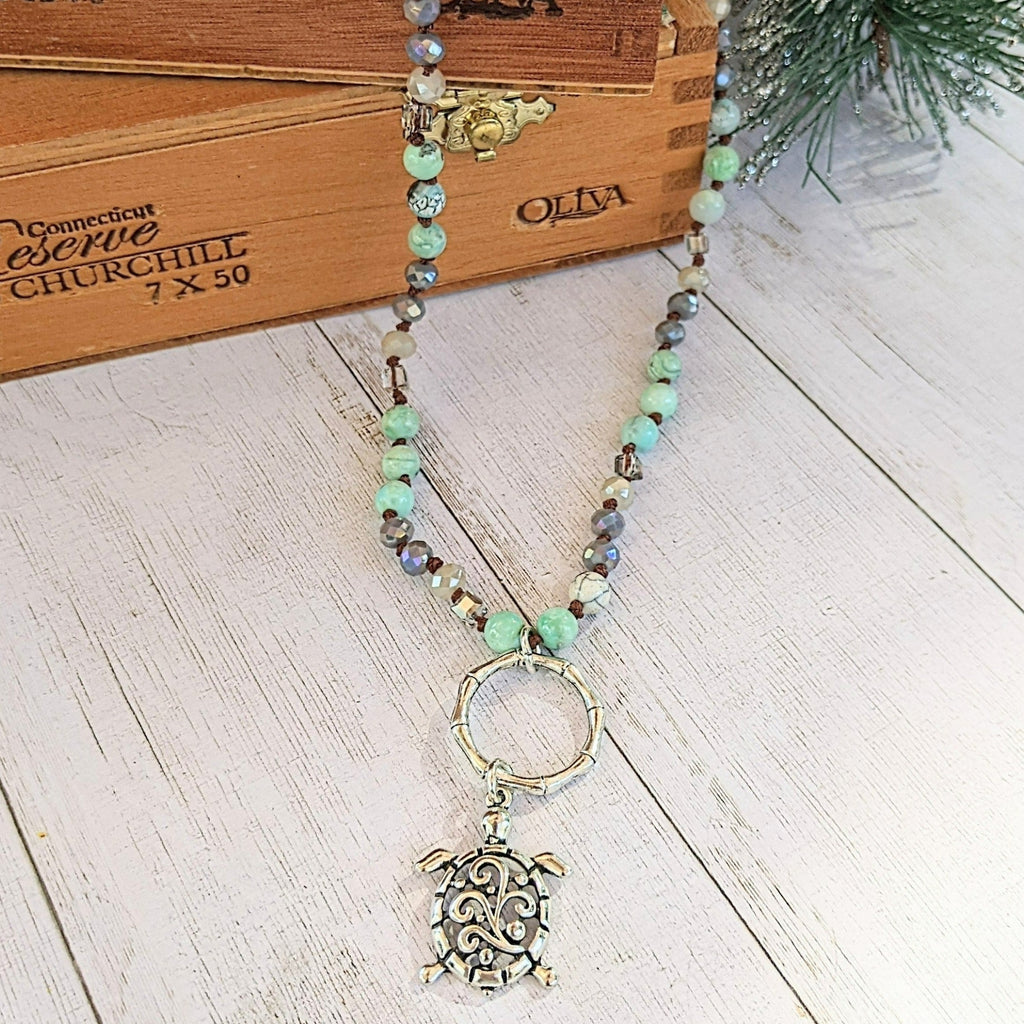 Sea Turtle Semi-Precious Gemstone Necklace - 36 inch