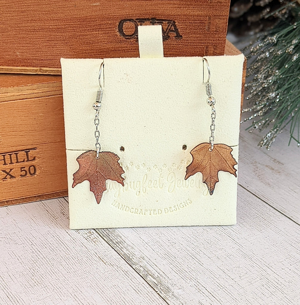 Maple Leaves Dangle Earrings, Silver