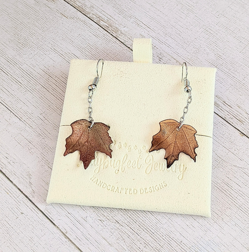 Maple Leaves Dangle Earrings, Silver