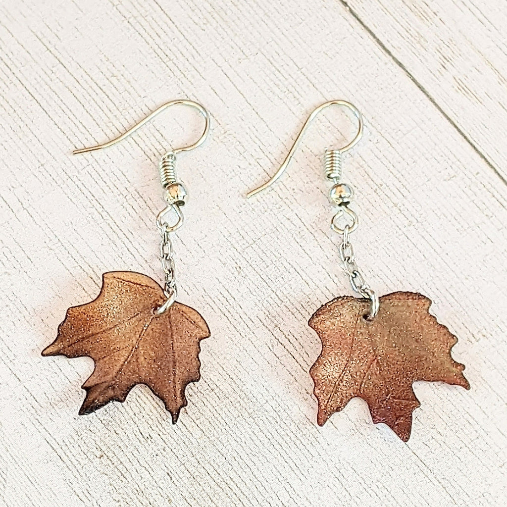 Maple Leaves Dangle Earrings, Silver