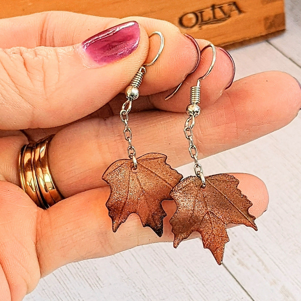 Maple Leaves Dangle Earrings, Silver