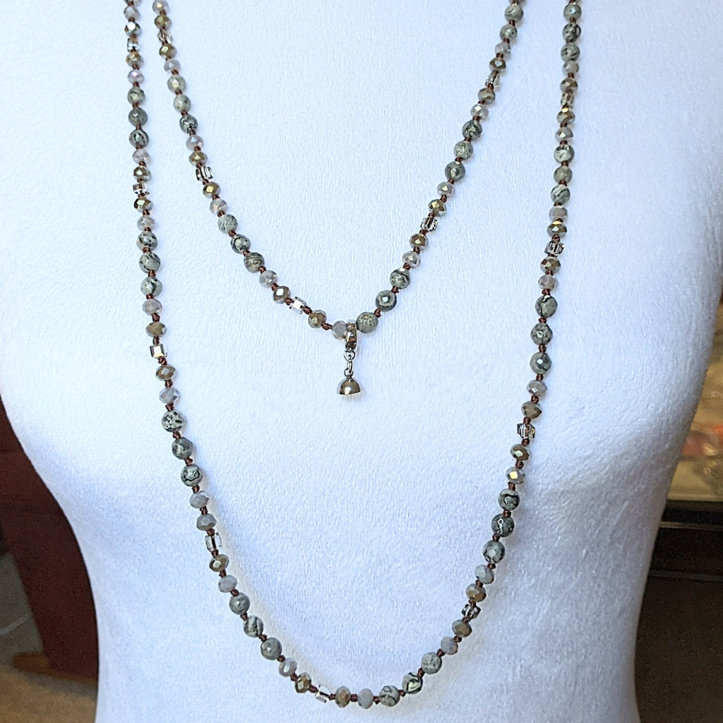 Crazy Lace Agate Semi-Precious Gemstone Necklace with Pendants- 60 inch