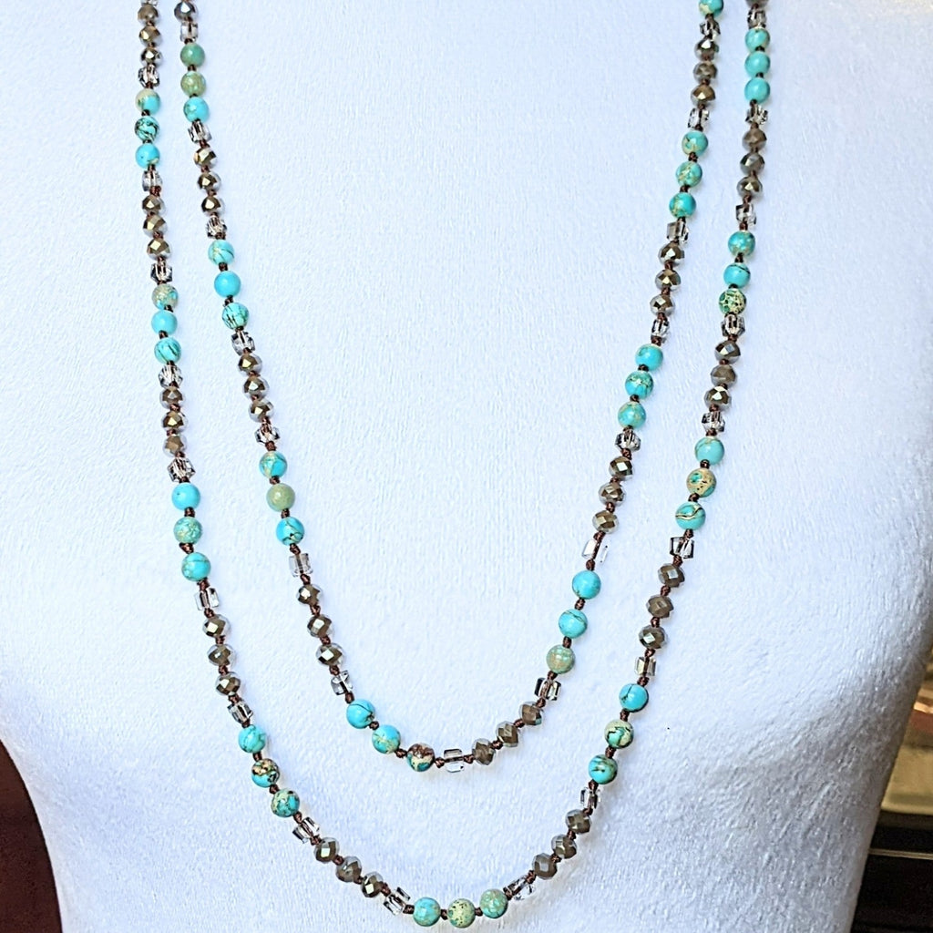 Variscite Crystal Semi-Precious Gemstone Necklace with Pendants - 60 inch Necklace Only