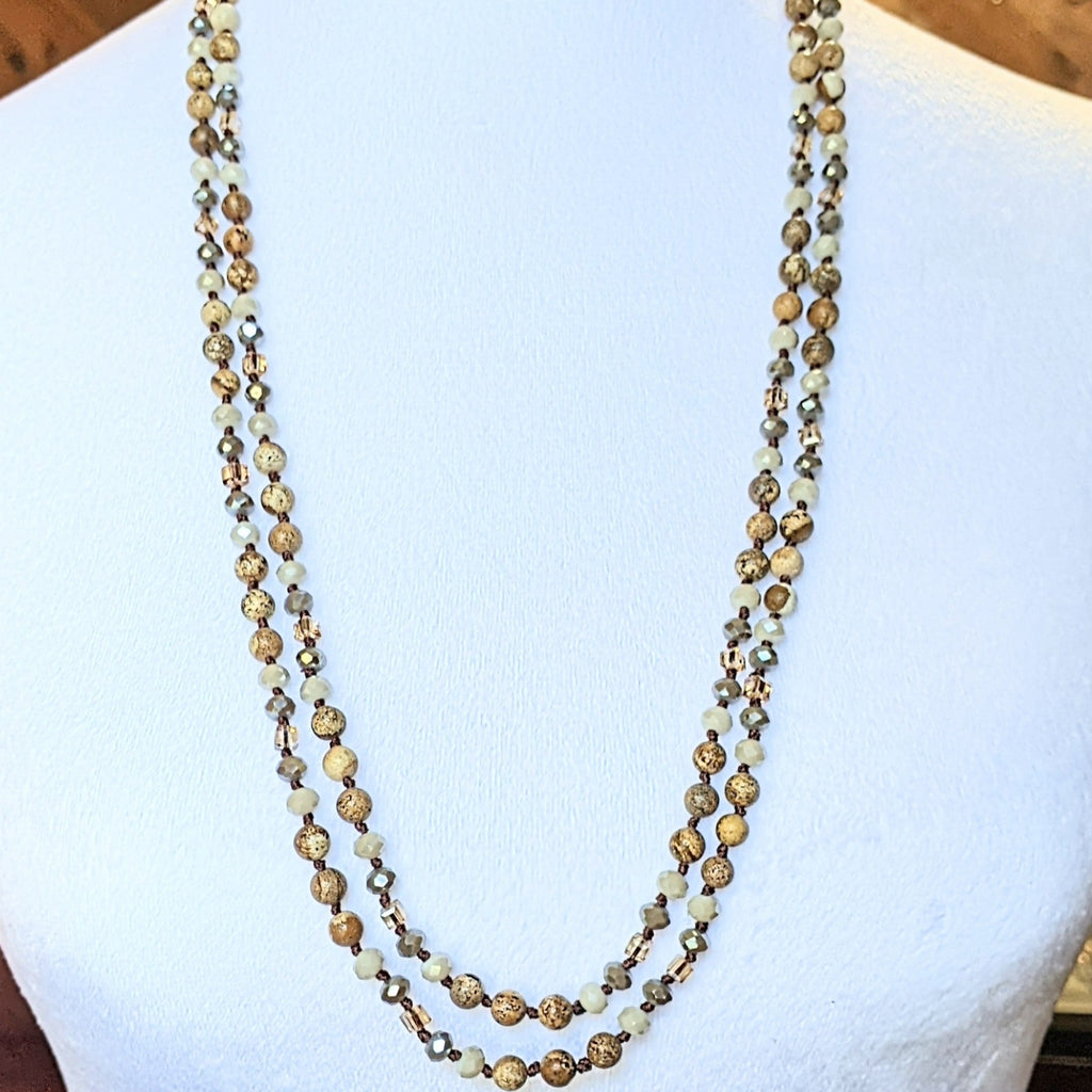 Picture Jasper Semi-Precious Gemstone Necklace with Pendants- 60 inch