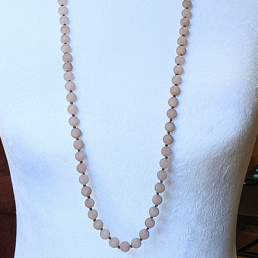 Matte Pink Jade Semi-Precious Gemstone Necklace- 36 inch