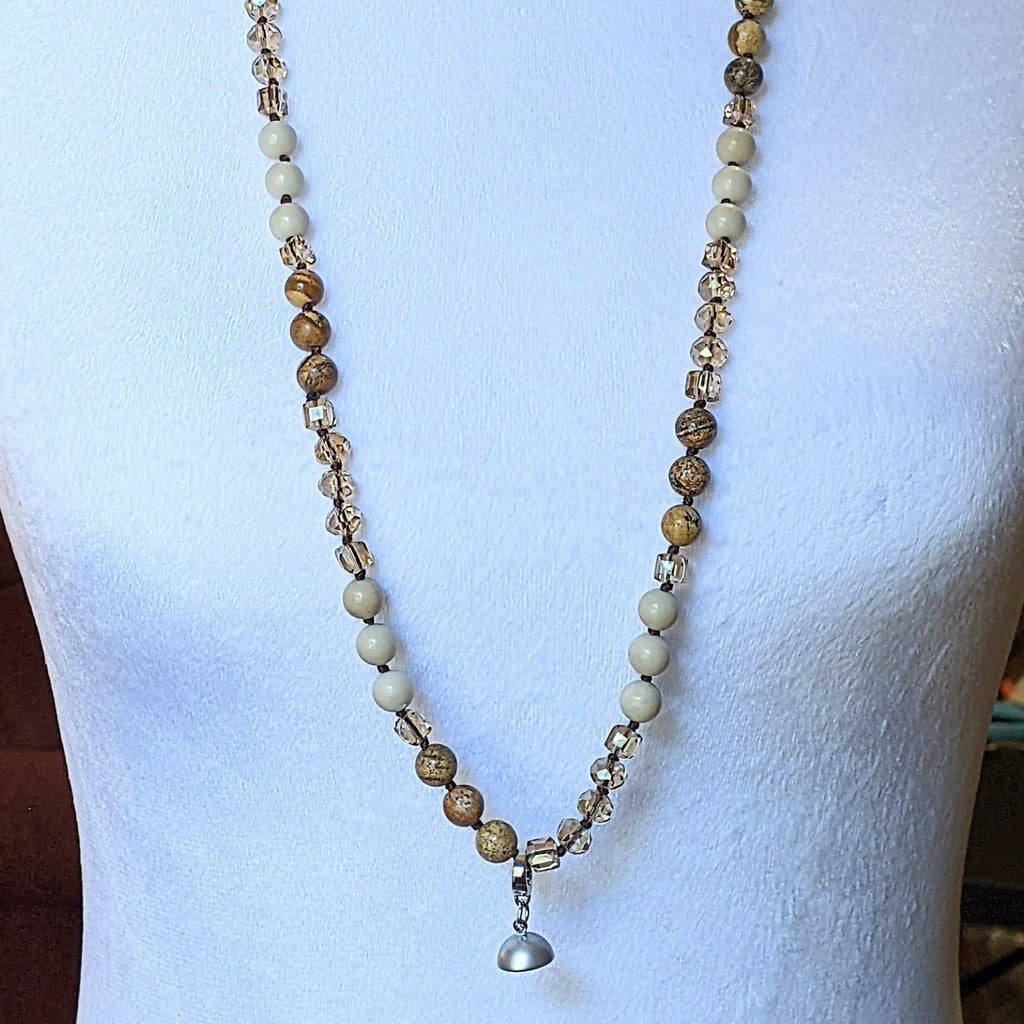 Picture Jasper Semi-Precious Gemstone Necklace- 32 inch