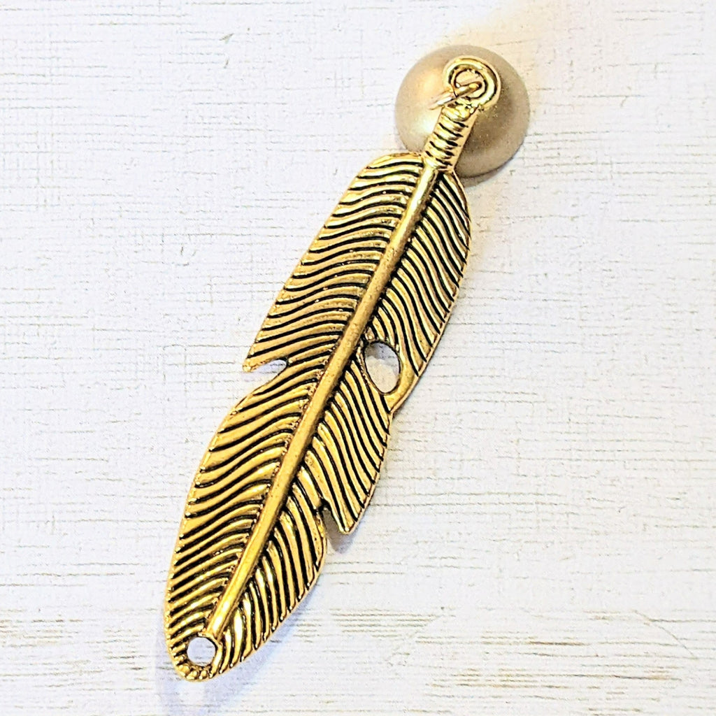 Gold Curved Feather Pendant