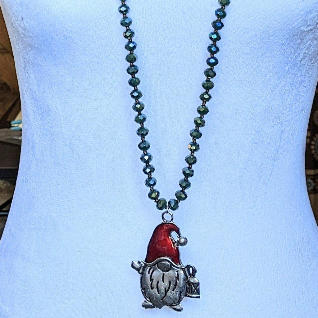Christmas Gnome Beaded Necklace-36 inch