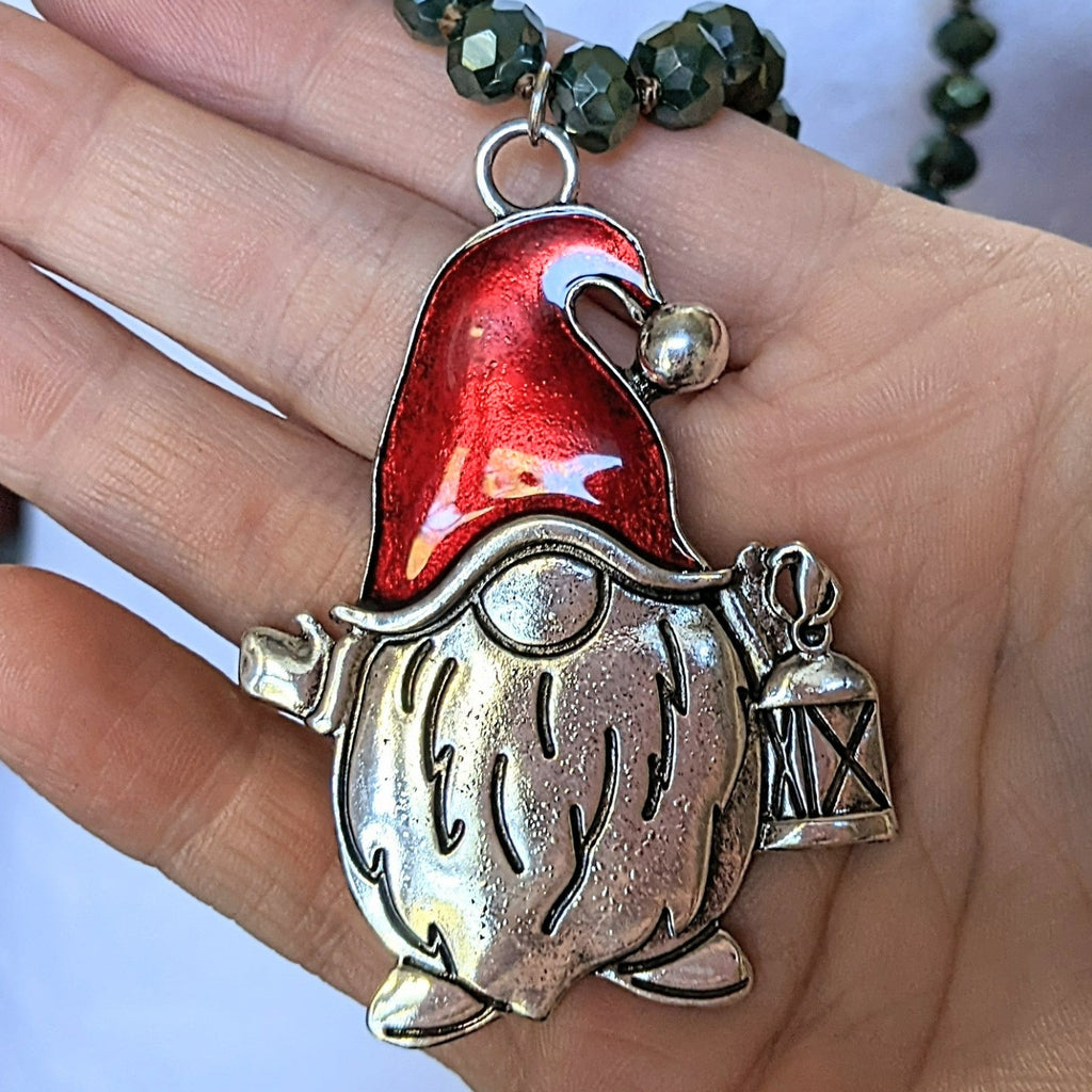 Christmas Gnome Beaded Necklace-36 inch