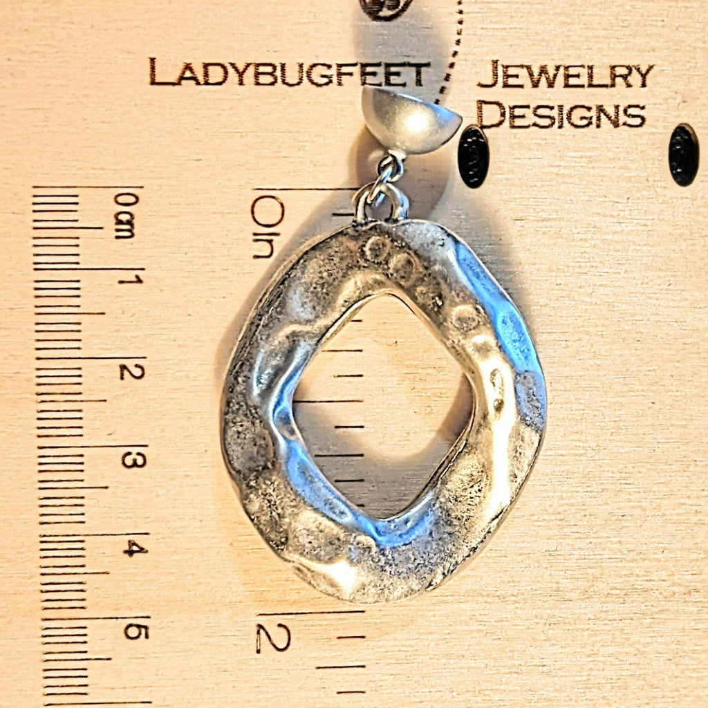 Silver Hammered Square-Oval Pendant