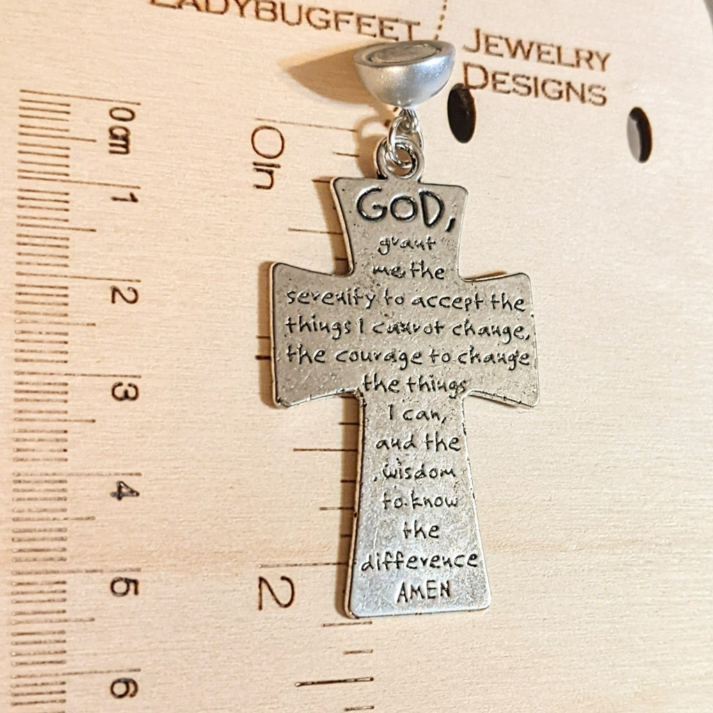 Antique Silver Serenity Prayer Cross Pendant