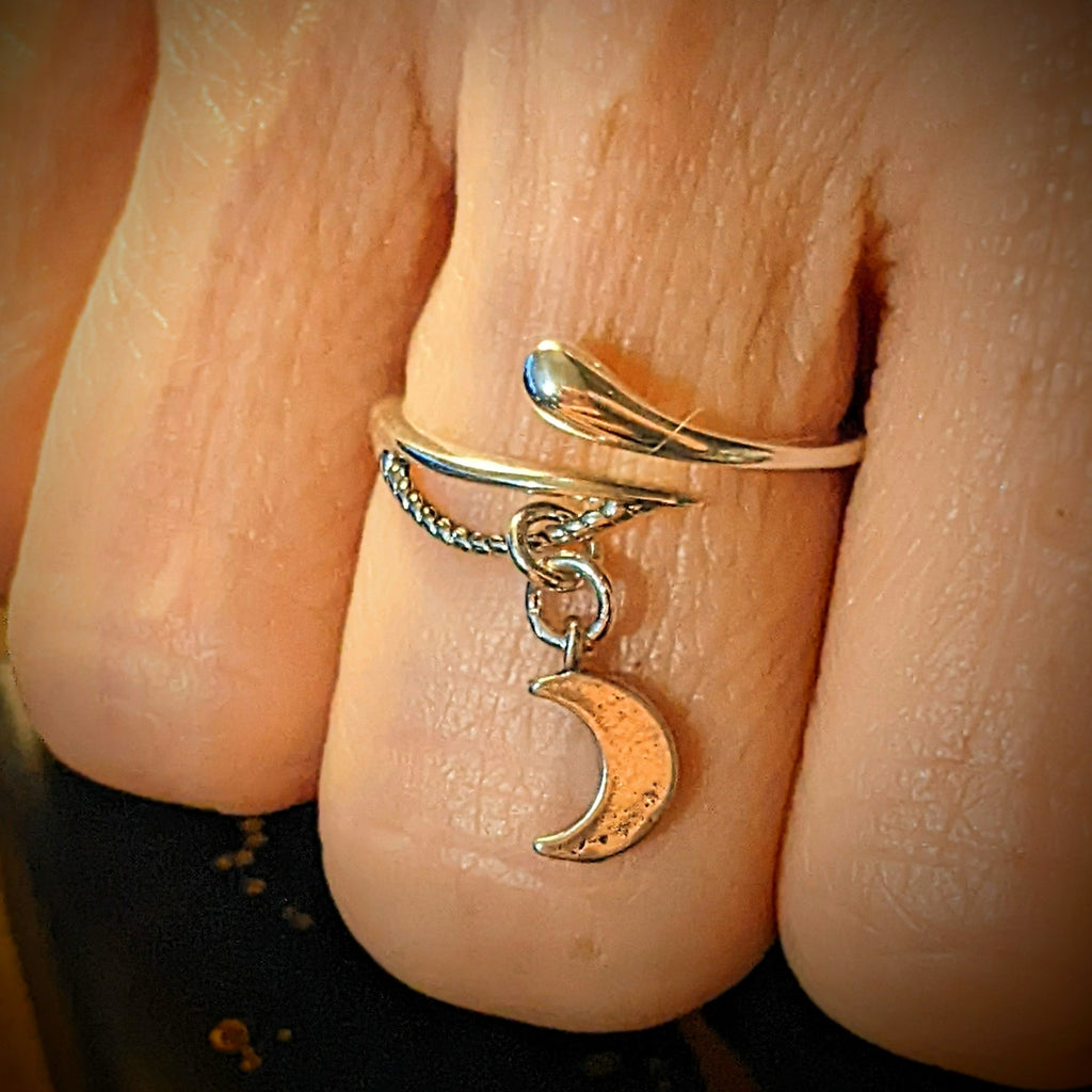 Silver Crescent Moon Wrap Ring