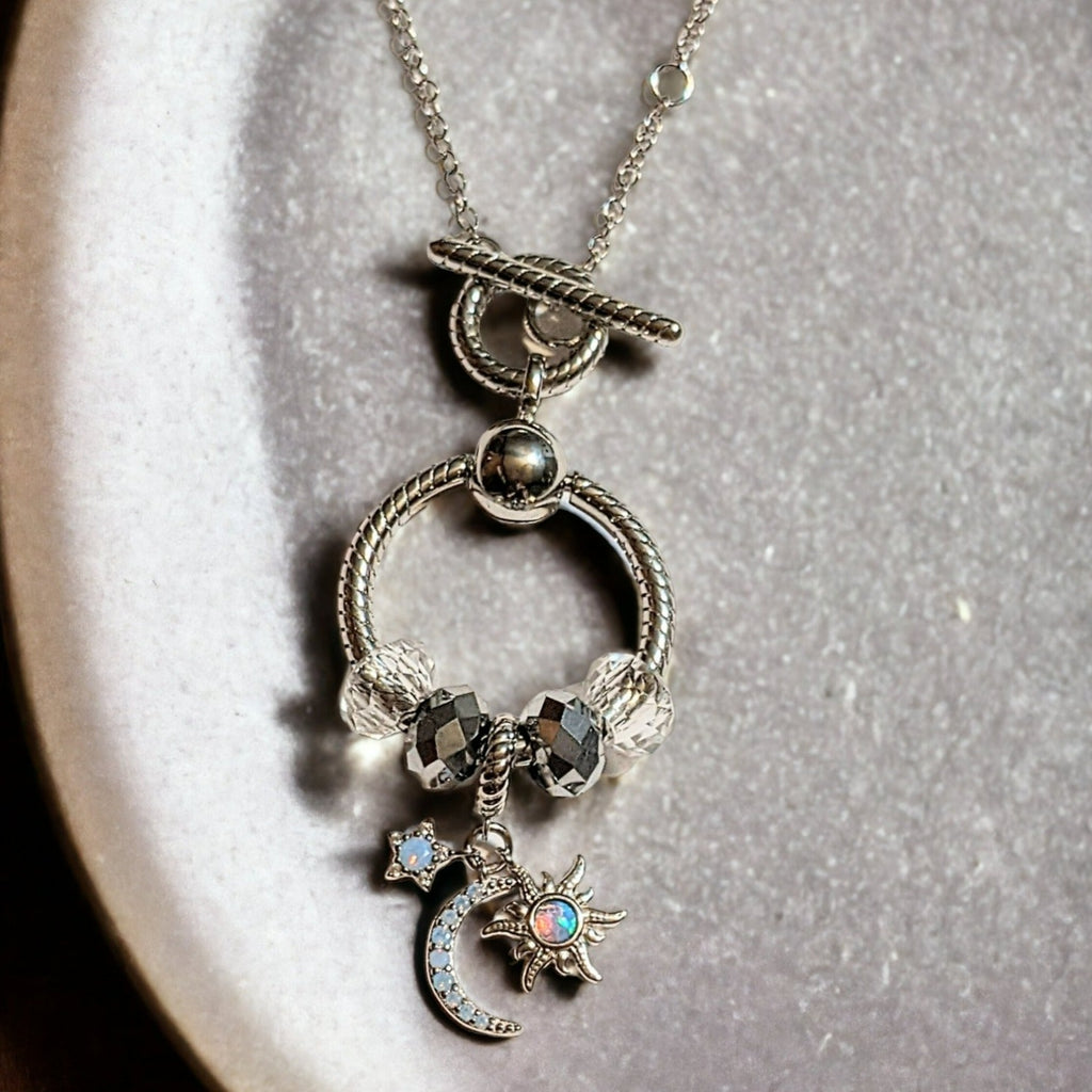 Moon Sun Star Sterling Silver Toggle Charm Necklace