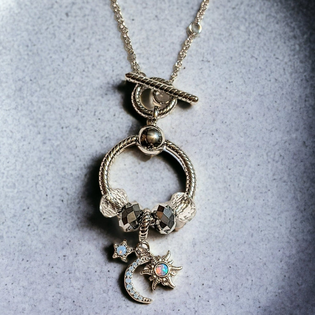 Moon Sun Star Sterling Silver Toggle Charm Necklace