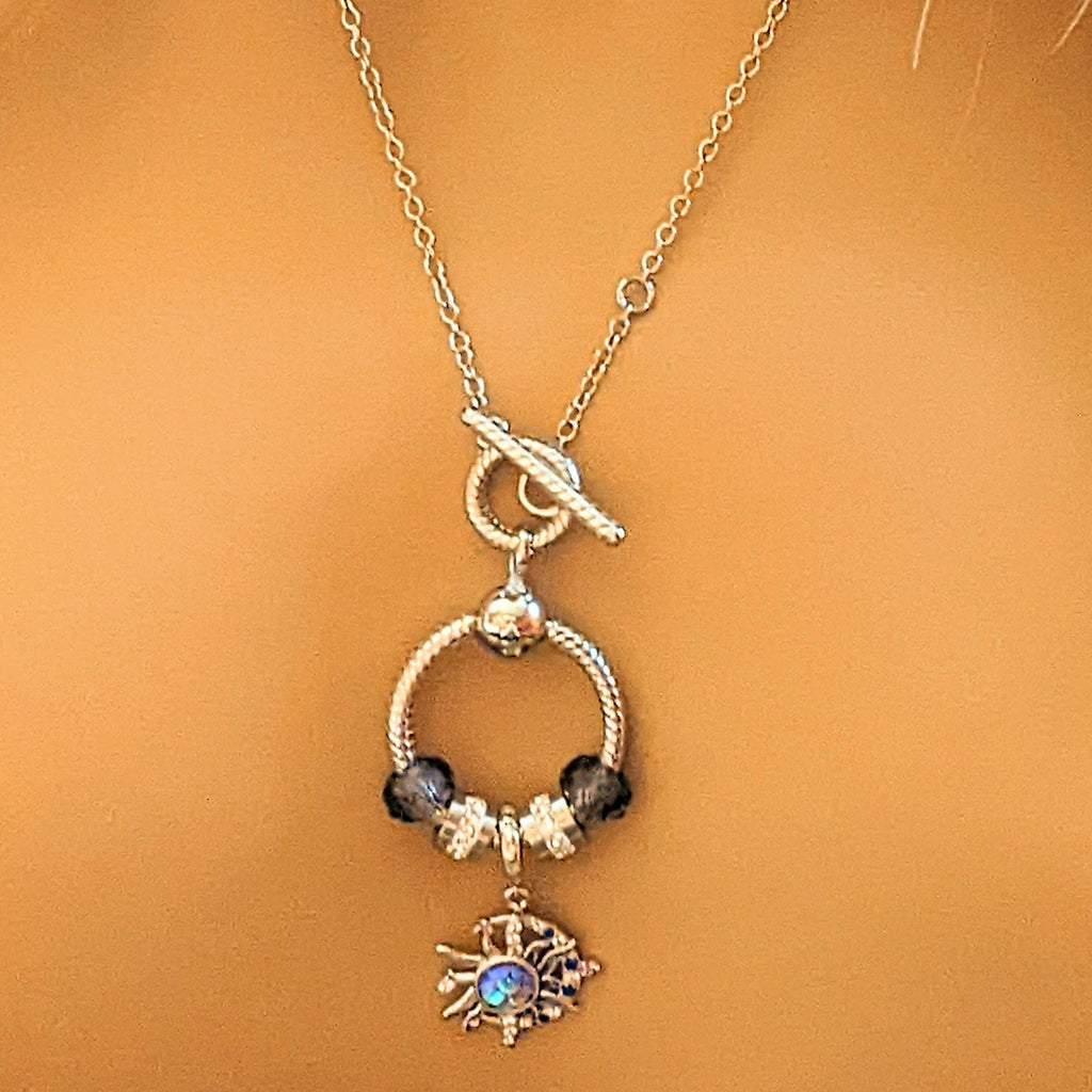 Purple Sun/Moon Sterling Silver Toggle Charm Necklace