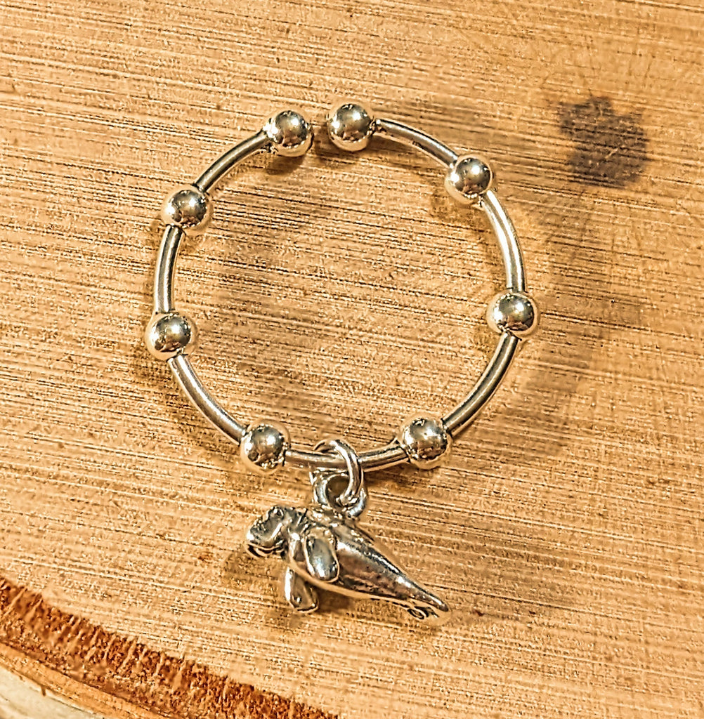 Sterling Silver Manatee Adjustable Charm Ring