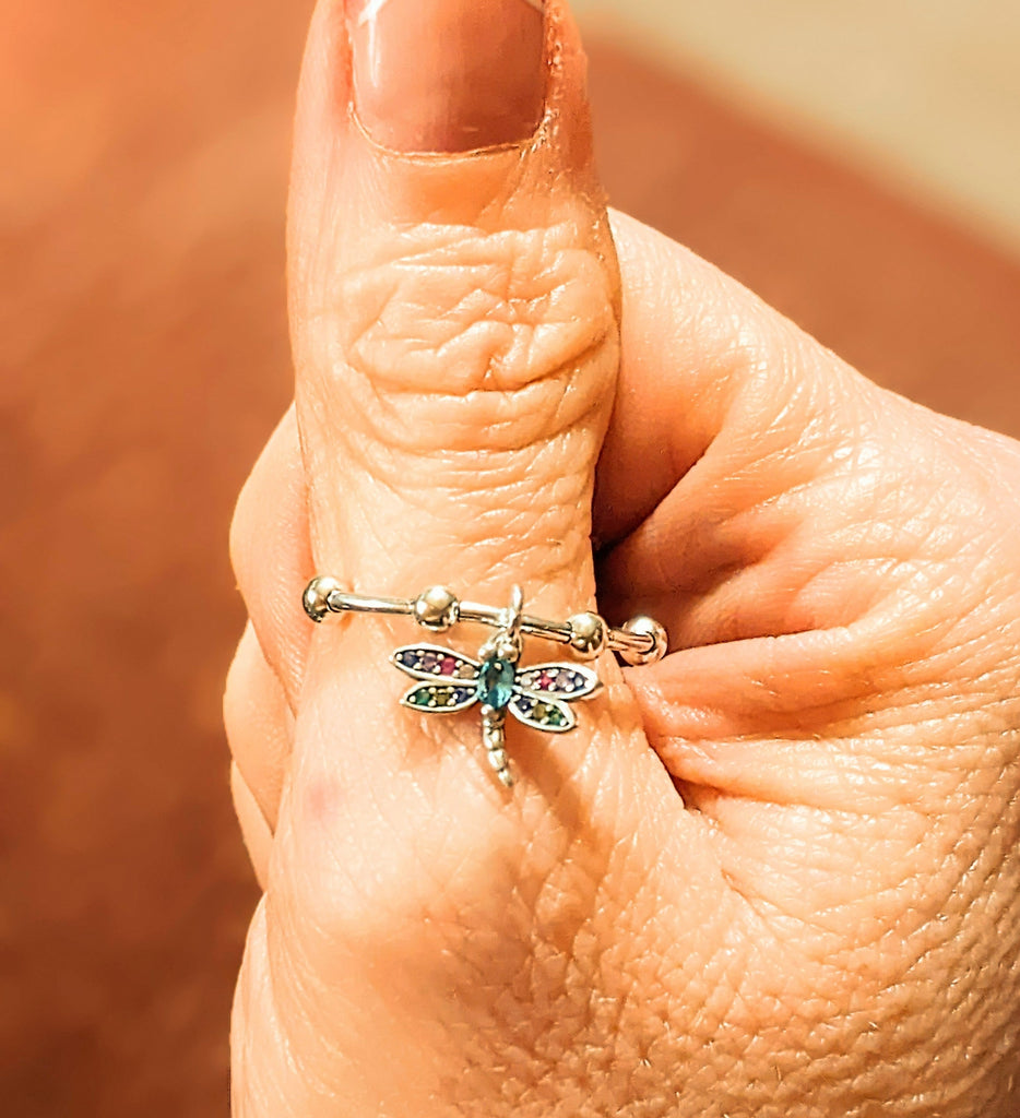 Sparkly Dragonfly Adjustable Charm Ring