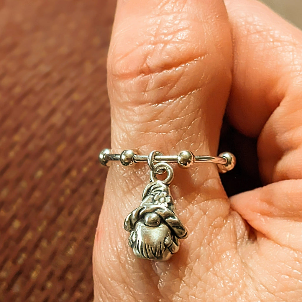 Sterling Silver Gnome Adjustable Charm Ring
