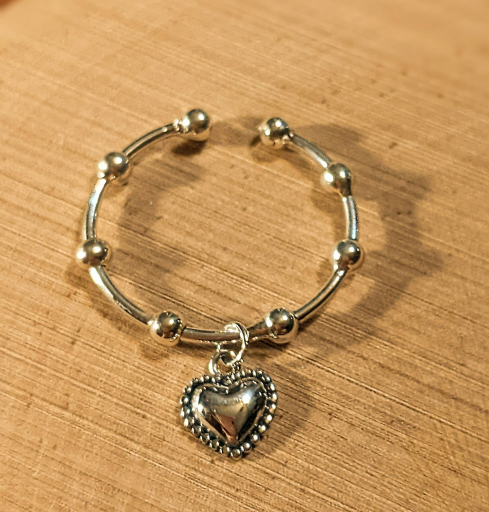 Sterling Silver Heart Adjustable Charm Ring