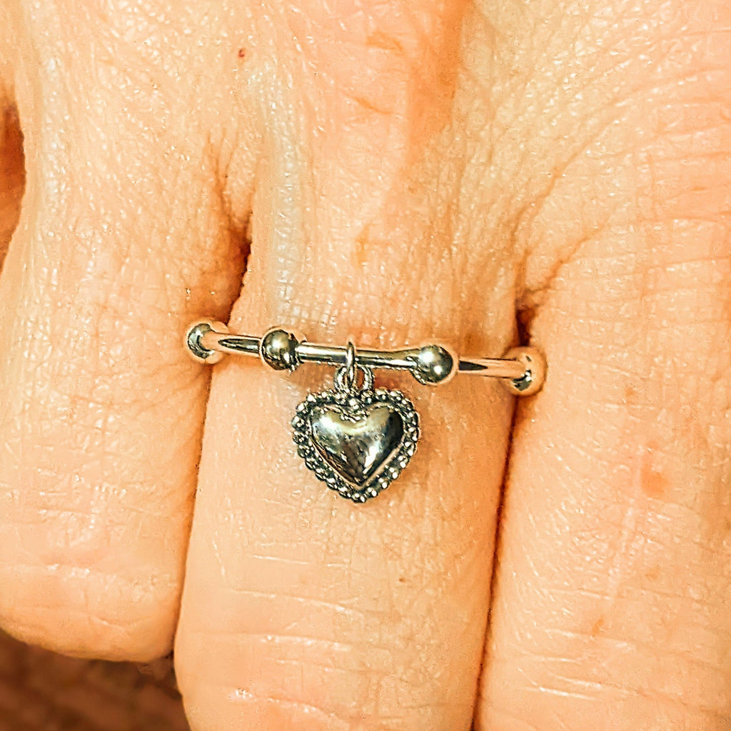 Sterling Silver Heart Adjustable Charm Ring