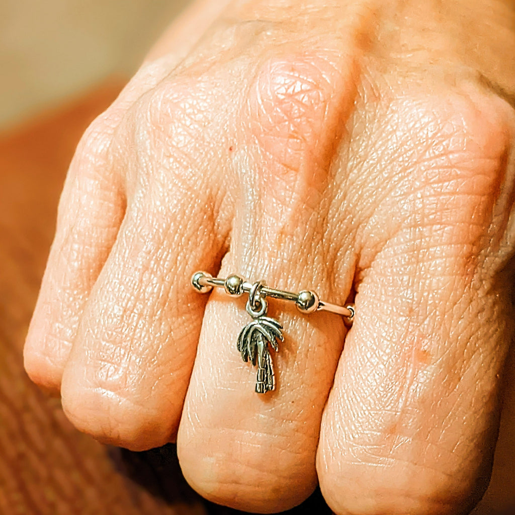 Sterling Silver Palm Tree Adjustable Charm Ring