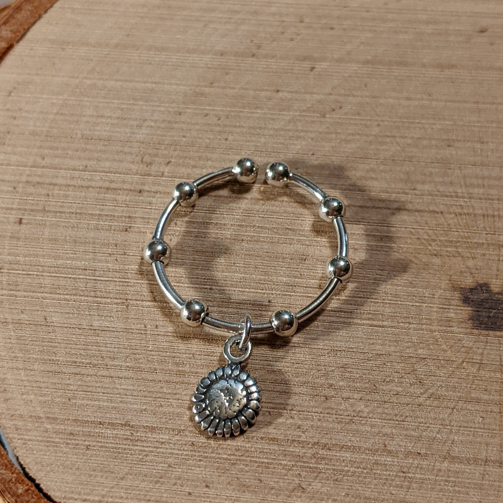 Sterling Silver Sunflower Adjustable Charm Ring