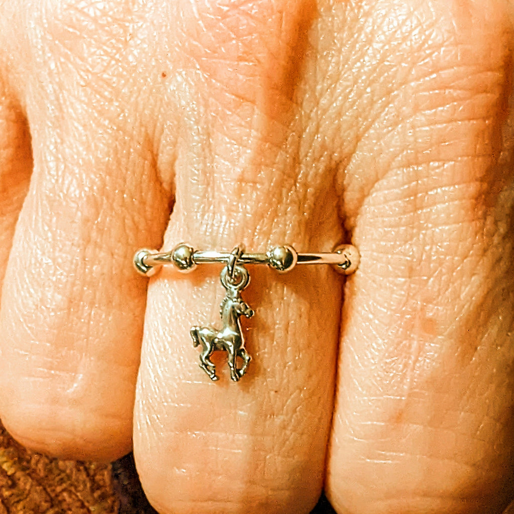 Sterling Silver Horse Adjustable Charm Ring