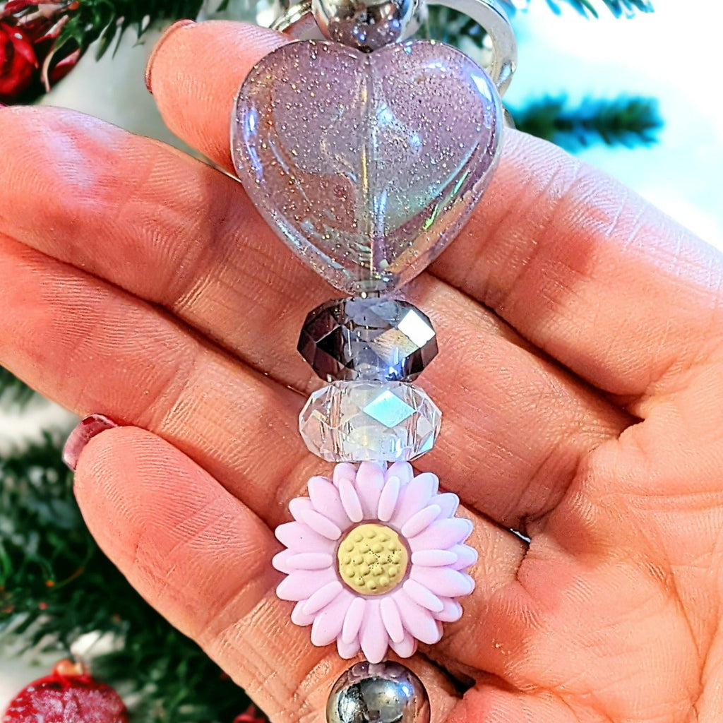 Heart & Flower Crystal Keychain/Purse Clip