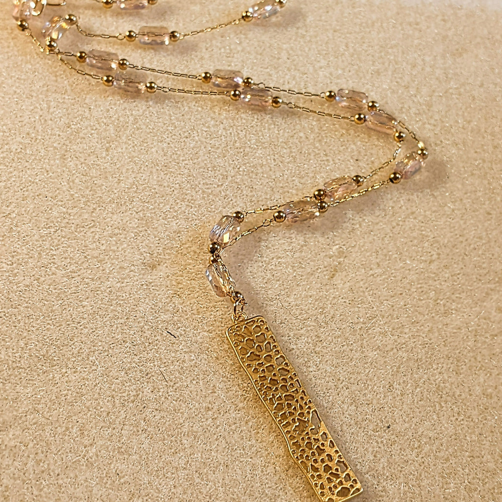Gold Tag Crystal Bead Necklace, 20 inch