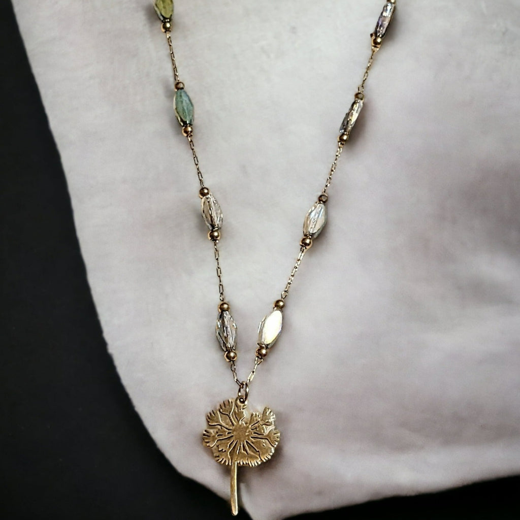 Gold Dandelion Crystal Bead Necklace, 20 inch