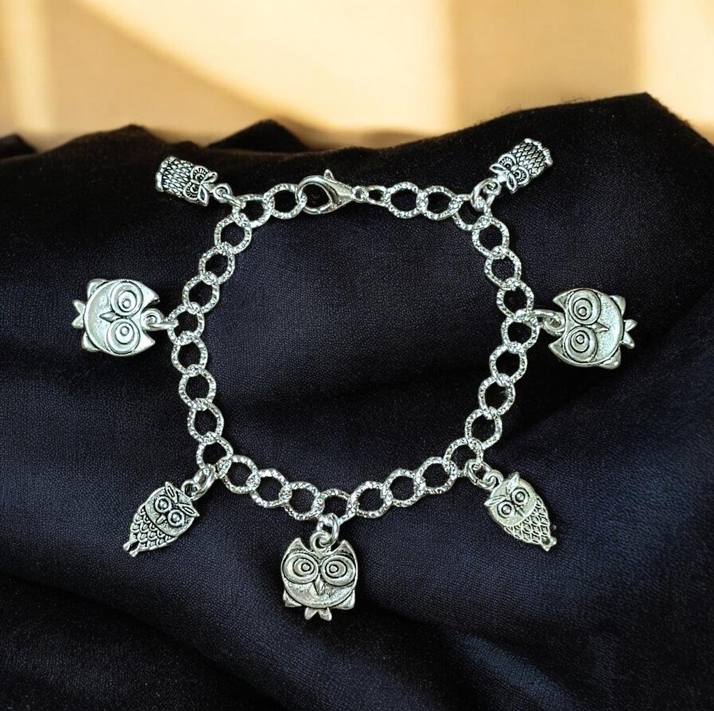 Silver Owl Lover's Charm Bracelet