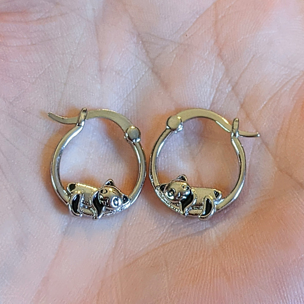 Panda Sterling Silver huggie earrings