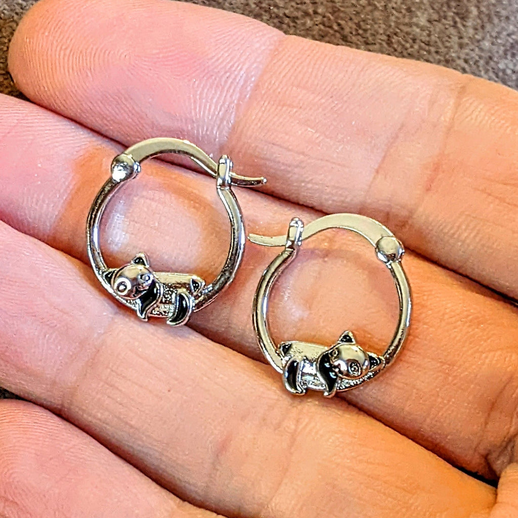 Panda Sterling Silver huggie earrings