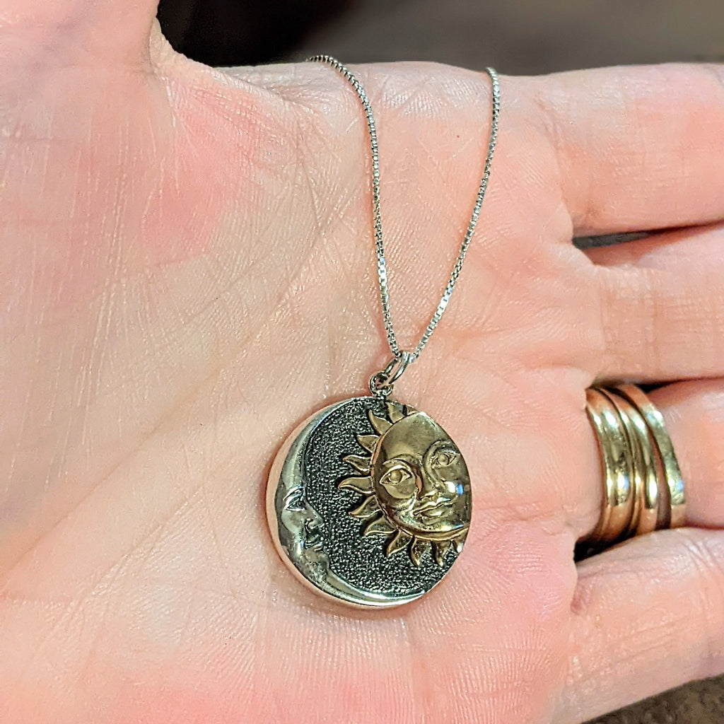 Sterling Silver Celestial Moon/Sun Necklace, 24 inch