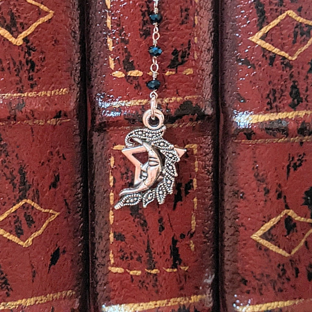 Crescent Moon Face and Star Beaded Bookmark